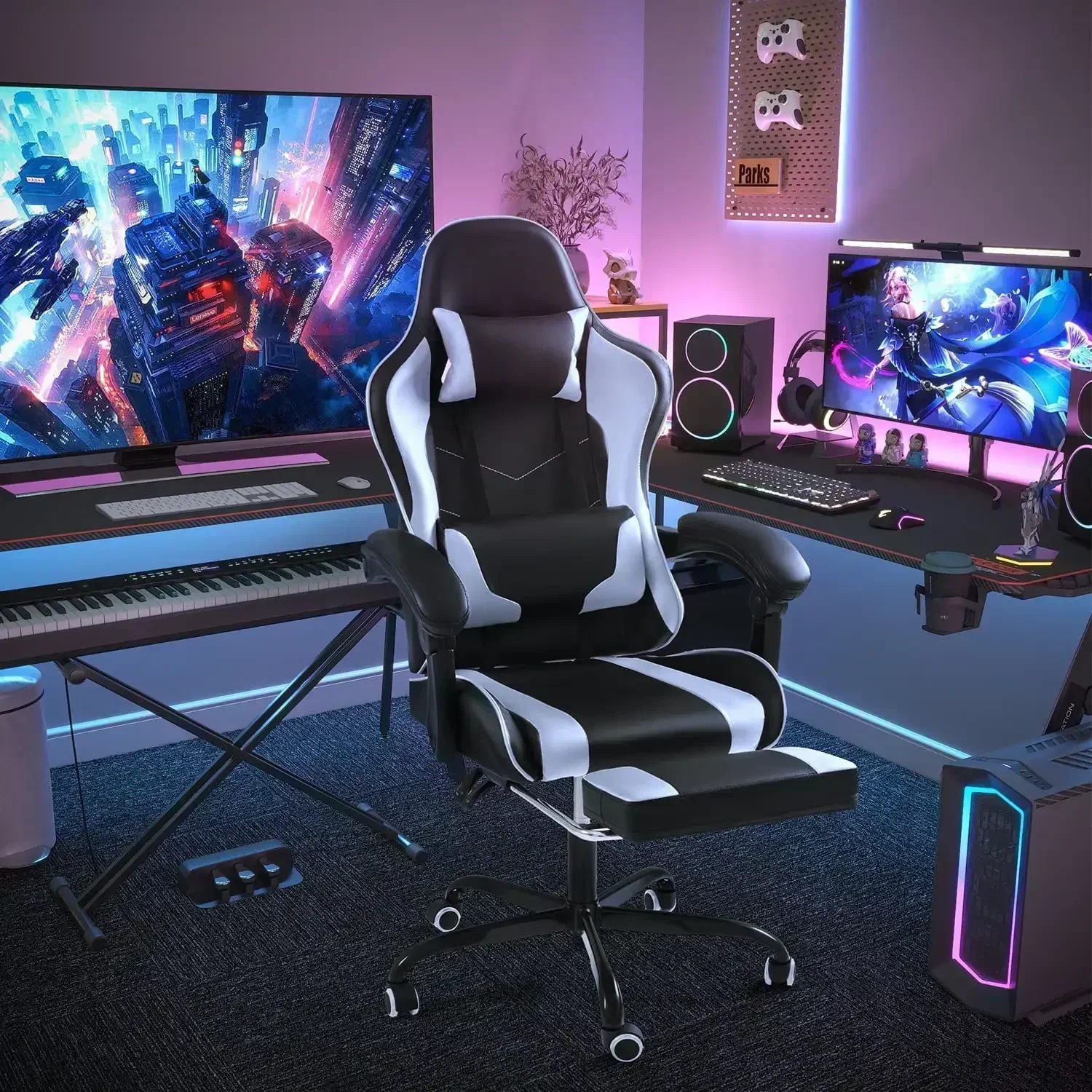 Ergonomic Gamer Chair with Footrest & Lumbar Support - Image 2