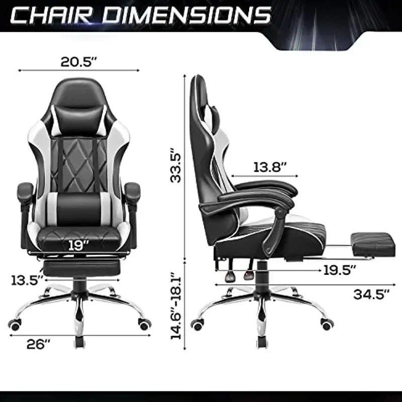 Gaming Chair with Footrest and Massage Lumbar Support - Image 3