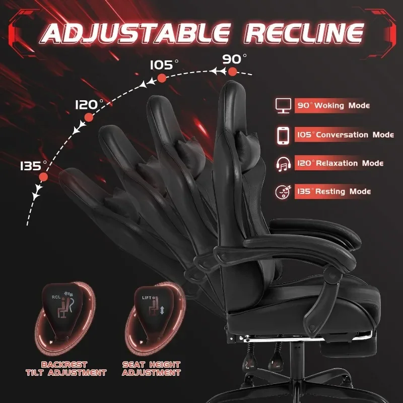 Gaming Chair with Footrest and 360 Swivel - Image 6