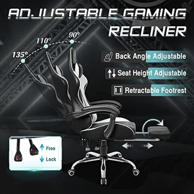 Gaming Chair with Footrest and Massage Lumbar Support - Image 5