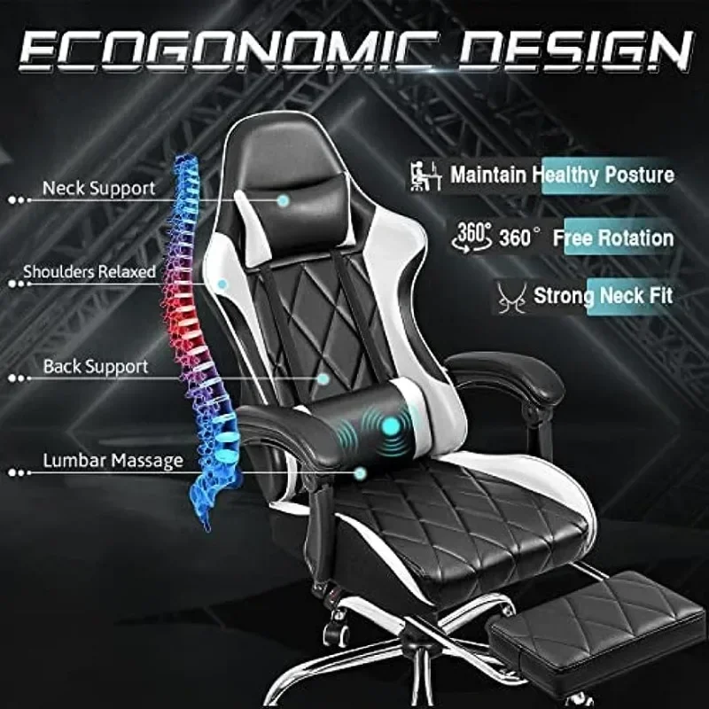 Gaming Chair with Footrest and Massage Lumbar Support - Image 4