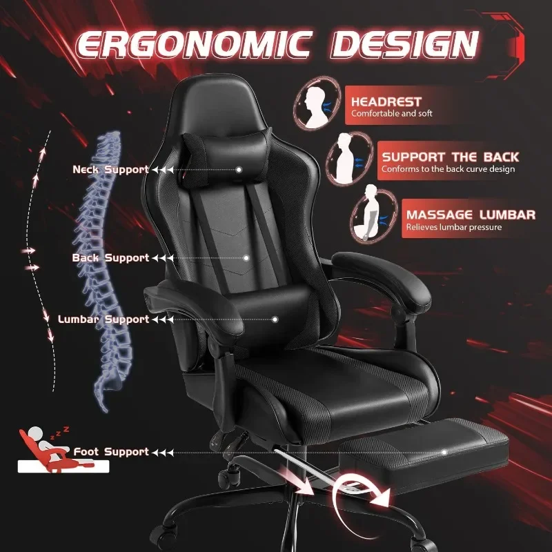Gaming Chair with Footrest and 360 Swivel - Image 5