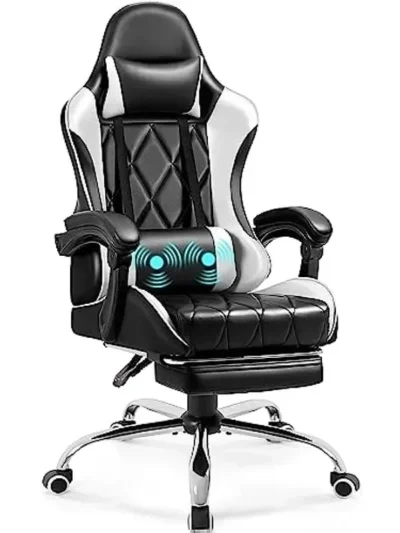 Gaming Chair with Footrest and Massage Lumbar Support