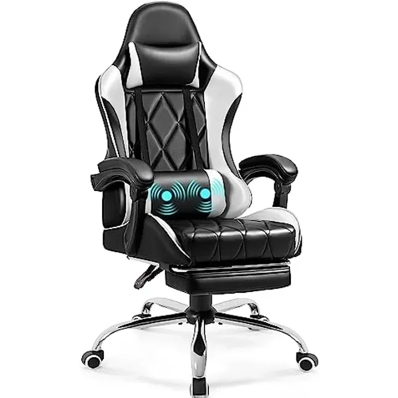 Gaming Chair with Footrest and Massage Lumbar Support